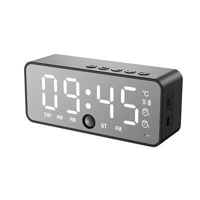 Mirror Audio Clock Speaker Wireless Bluetooth Desktop Alarm Clock Card Black with Human Body Induction