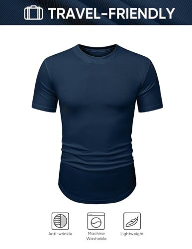 Image of JMIERR Mens Short Sleeve T Shirt Summer Muscle Slim Fitted Crewneck Longline Tees Shirts for Gym Workout