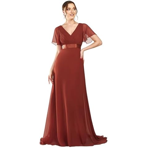Ever-Pretty Women's Double V-Neck Short Flutter Sleeves Empire Waist Elegant Chiffon Long Evening Dresses VE-Vermilion 8UK Cover
