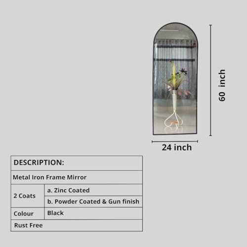 Image of Quality Glass Modern Elegance Semi Circle Wall-Mounted Mirror Metal Framed Wall Mirror Bathroom Mirror Living Room Mirror Home Decor Mirror 24 x 60 Inches Color Black MF 88