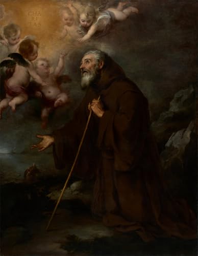 Pintura mural en lienzo de la Visión de Santa de Paola por Murillo, arte fino de 60x90cm