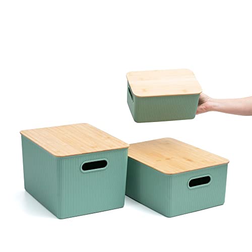 Oikos - Caixa Organizadora Canelada com Tampa de Bambu 6L