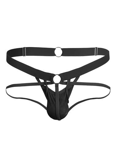 comeondear Black Thong for Man Lightweight Mesh Men's Sexy Jockstrap Adjustable G-string for Private Dating4
