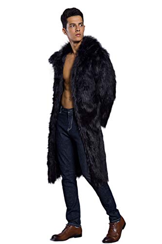 Old Dird Men's Long Sleeve Fluffy Faux Fur Warm Coat Outerwear N02 Black Xxl #TOP1