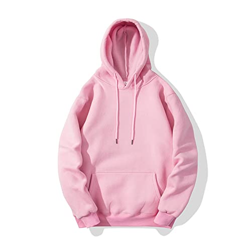 BREEWO Sudadera con Capucha Hombre Color Sólido Otoño Invierno Manga Larga Sudadera Hombre Más Vellón Joven Pullover Hombre Simplicidad Bolsillo Canguro Sudadera Casual Hombre E-Pink S
