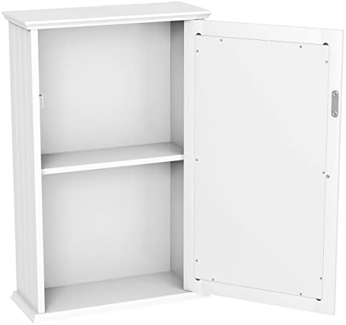 CASART Wall-Mounted Bathroom Cabinets, Single Door Mirrored Cabinet with Adjustable Shelf, Bath Medicine Cabinet Organizer Unit for Bathroom Toilet Living Room (34 x 15 x 53cm, White)