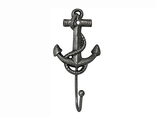 Hampton Nautical Rustic Silver Decorative Cast Iron Anchor Wall Hook, 7" - Rustic