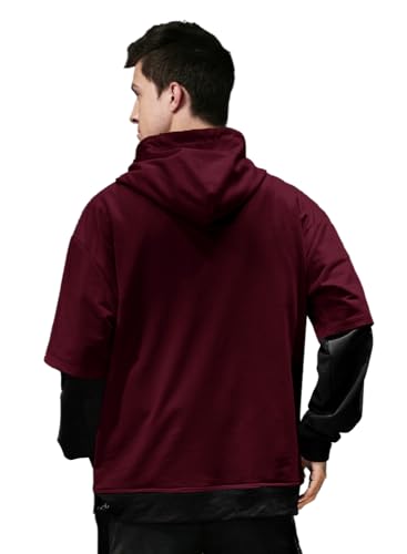 Image of EYEBOGLER Men's Cotton Blend Colorblocked Hooded Neck Full Sleeves Regular Fit Sweatshirt