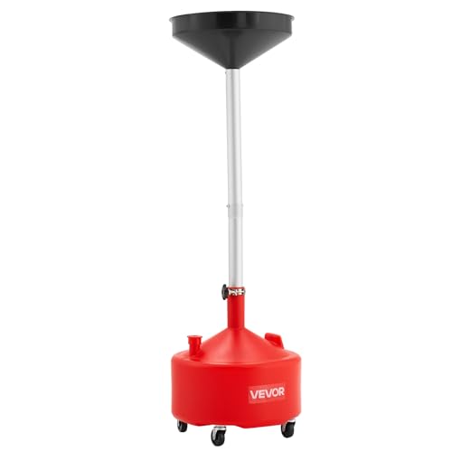 VEVOR 8 Gallon Waste Oil Drain Tank, Industrial Fluid Drain Tank with Adjustable Funnel Height, Portable Oil Drainer with Wheels, Fluid Fuel Transfer Drainage for Auto Repair Shops, Garages, Red by VEVOR - Image 3