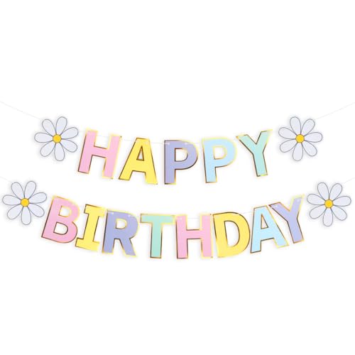 Happy Birthday Girlande, Gänseblümchen Happy Birthday Banner, Geburtstag Girlande, Kinder Geburtstag Deko für Jungen Mädchen Party Dekoration