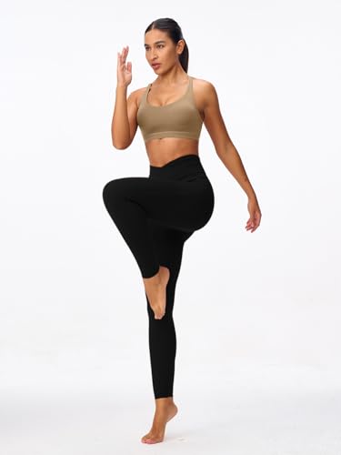 Image of Women's Strappy Sports Bras Light Compression Crop Criss Cross Back Padded Workout Yoga Bra Supportive U Neckline