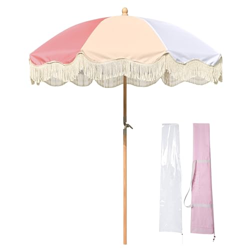 6Ft Fringe Patio Umbrella with Tassels & Carry Bag 50 / 60s Vinta...