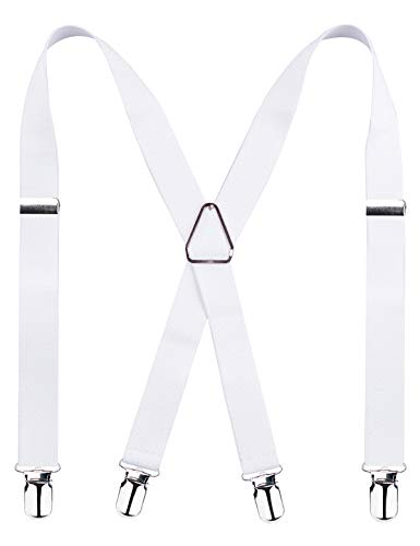 Alizeal Solid Skinny Suspenders X Shape For Men With 4 Clips (White) #TOP19