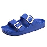 FUNKYMONKEY Women's Comfort Slides Double Buckle Adjustable EVA Flat Sandals (8 M US, Royal Blue)
