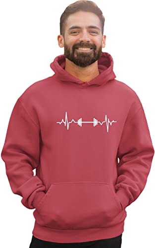 Go All Out X-Large Vintage Heather Red Mens Barbell Heartbeat Weightlifting Gym Workout Gift Idea Sweatshirt Hoodie