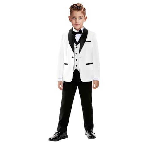Image of Tuxedo Suits for Boys 3 Pieces Slim Fit Boys Formal Suit Dresswear Ring Bearer Outfit Blazer Vest Pants for Wedding Grooms