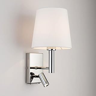 HARPER LIVING 1xE27/ES Up Down Wall Light with Adjustable LED Reading Light, 1 USB Port and 2 On/Off Switches, Polished Chrome Finish, White Fabric Shade (Cylinder Shade)