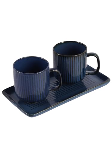 Image of miah decor Ceramic Coffee Mugs Set with Serving Platter, Handmade Stoneware