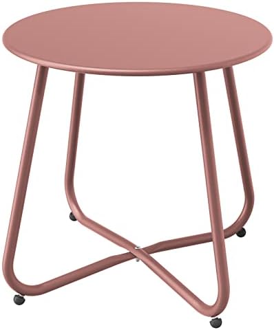 Grand patio Steel Patio Side Table, Weather Resistant Outdoor Round End Table, Rose Dawn