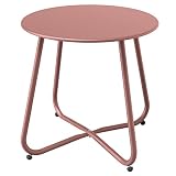 Grand patio Steel Patio Side Table, Weather Resistant Outdoor Round End Table, Rose Dawn