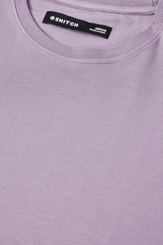 Image of SNITCH Men Slim Fit Cotton Lycra T-Shirt | Minimalist Pullover Short Sleeve Crew Neck Styling | Breathable Stretchable Soft Texture Casual Everyday Wear Plain Tee