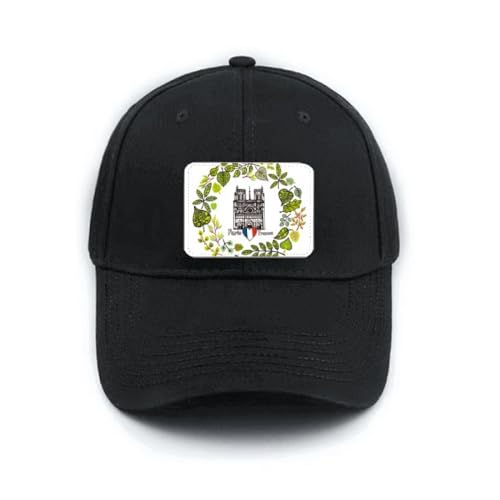 Casquette Paris France noire ajustable motif Cathédrale accessoire mode classique pour homme et femme