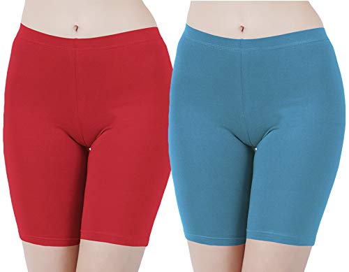 Image of Buy That Trendz Cotton Lycra Tight Fit Stretchable Cycling Shorts Womens | Shorties for Active wear /Exercise /Workout /Yoga /Gym /Cycle /Running Red Grey Combo Pack of 2