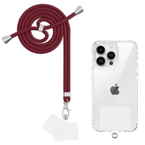 Yoedge Cordón Cuerda Universal Correa Colgante para movil con 2 Phone Lanyard Parcheas, Correas Ajustable Cuello Cadena de Nylon con Todos los teléfonos Inteligentes con Llaver, Vino Rojo