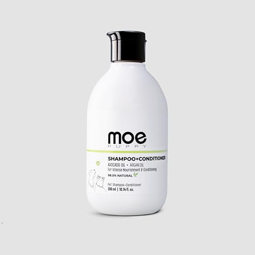 Moe Puppy 2-in-1 Dog Shampoo & Conditioner | Deshedding & Detangling for Long or Double Coat | Aloe Vera & Avocado Oil | Remove Odor & Dirt | Long-Lasting Freshness, pH Balanced, Paraben-Free(300 ml)