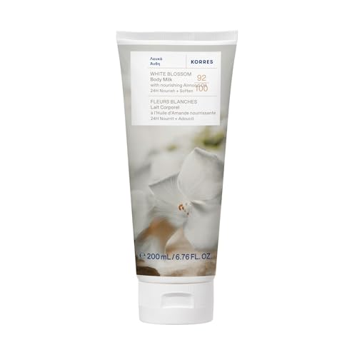 KORRES WHITE BLOSSOM Bodymilk con olio di mandorle nutriente, con profumo di rose bianche e bergamotto, per 24 ore di cura e morbidezza, vegano, senza siliconi e parabeni, 200 ml