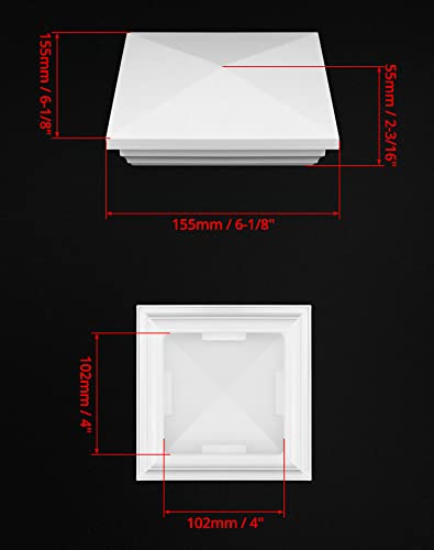 QWORK Vinyl Fence Post Cap, 4 Pack 4" x 4" PVC Square Fence Post Top Cover, New England Pyramid Style, for Mailbox, Lamp Post, Deck, Dock, Piling Caps, White by QWORK - Used condition - Image 12