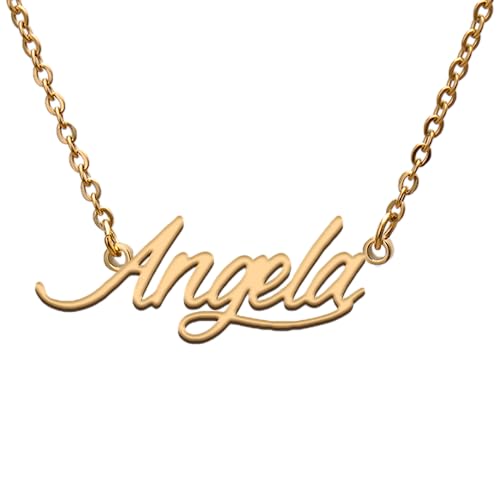 GR859C Angela Name Tag Necklaces for Her His Friends Familys Relationship Memory Jewelry Gift