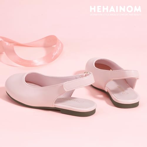 Image of Hehainom Girls Dress Shoes Slingback Flats Round Toe Toddler Little Kids Sandals Summer Flower Girl Communion Church Shoes