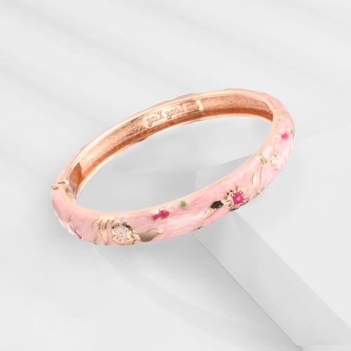Image of UJOY Womens Multi-colors Cloisonne Bracelet Gold Plated Flower Hollowed Enameled Hinged Cuff Bangles Jewelry Gift 88A10