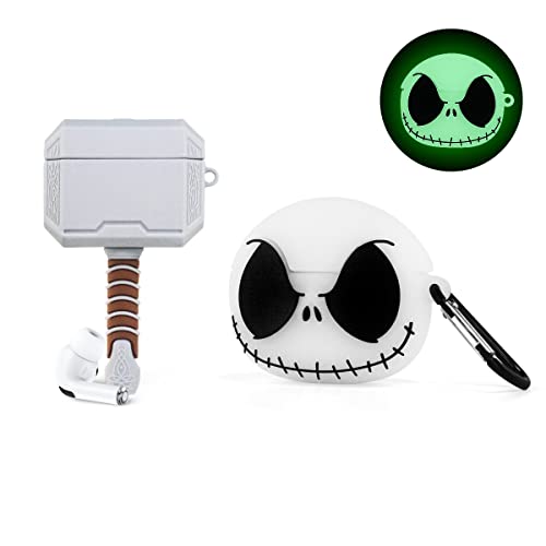 2 Pack Accessories For Airpods Pro Case, Hammer+ Luminous Skull With 2 Keychain, Cartoon 3D Anime Cool Silicone Skin Cover Stylish Funny For Airpods Pro Boys Men Girls Women Kids #TOP6