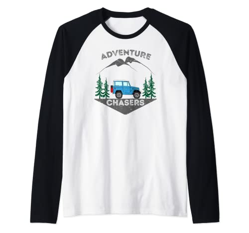 Overlanding Adventure Defensor de las Montañas Off Road Camiseta Manga Raglan