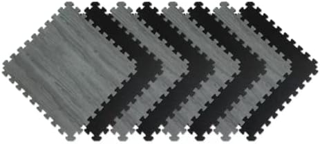 25 x 25 Inch Reversible Foam Flooring, Gray Wood & Black, 8 Tiles