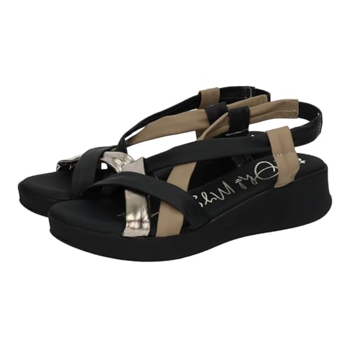 Sandales noires en cuir femme Oh! My Sandals 5655 compensées et légères