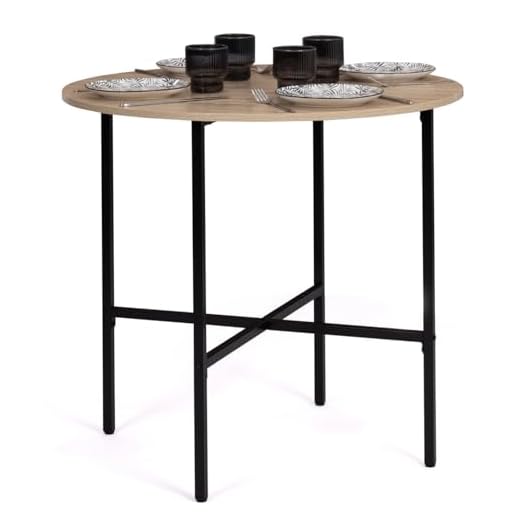 IDMarket - Table à Manger Ronde Detroit 4 Personnes Design Industriel 80 cm