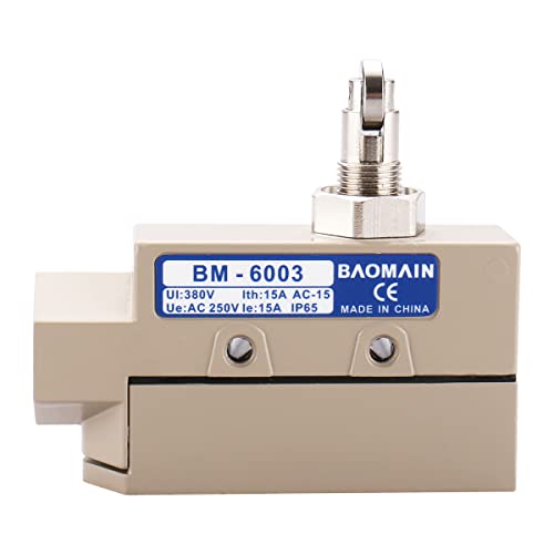 Baomain TZ-6003 Sealed Limit Switch, BM-6003 15A/250VAC, Cross Roller Plunger, IP65 Waterproof CE Listed