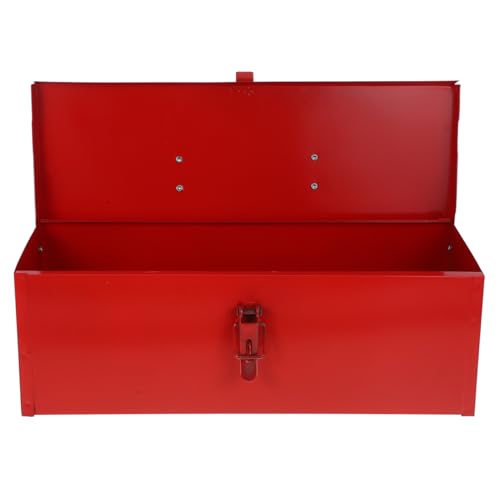 Angoily 1 Stück Blattbox Werkzeugkasten Aus Blech Wasserdichter Behälter Tragbare Rote Werkzeugkiste Werkzeugbehälter Werkzeugkoffer Hardware Harte Schale Metall Eisenblech - 16 x 39 x 13 cm