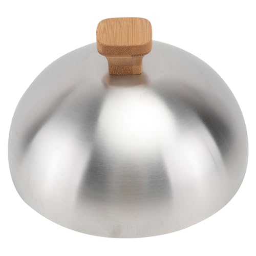 VALICLUD Cubierta de Acero Inoxidable para Alimentos Protección Salpicaduras de Aceite Tapa Doméstica para Bistec Verduras y Hamburguesas Diseño Práctico y Resistente con Pomo de Bambú