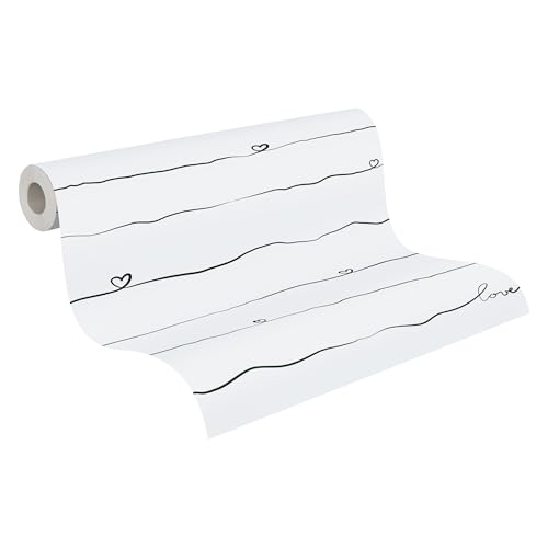 A.S. Création Kinderzimmertapete Little Love Tapete mit Herzen PVC-freie Vliestapete schwarz weiß seidenmatt glatt 381403