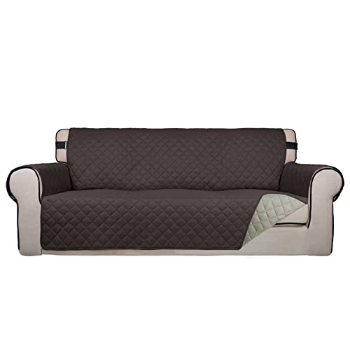 PureFit Reversible Sofa Couch Cover Water Resistant Couch Covers for 3 Cushion, Washable Furniture Cover with Non-Slip Foam and Adjustable Strap for Dogs, Pets (Sofa, Chocolate/Beige)