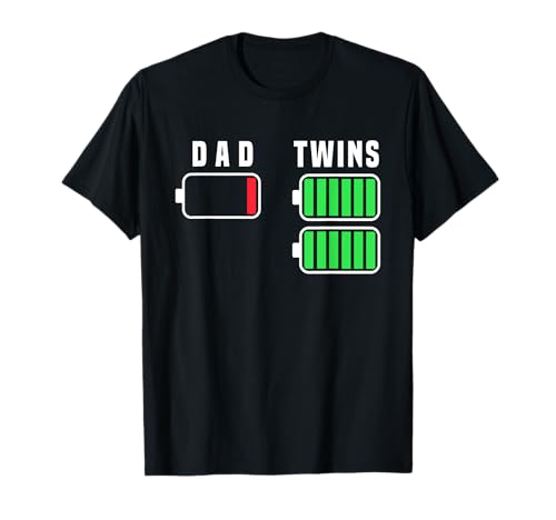 Cansado Twin Dad Carga de batería baja Funny Dad Of Twins Camiseta