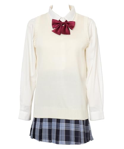 [ウィゴー] ベーシック スクールニット ベスト 学生 スクール 服 制服 トップス 無地 羽織 女子 通学 高校生 中学生 仕事着 シンプル 秋服 ギフト レディース M オフホワイトの商品画像（Amazon）
