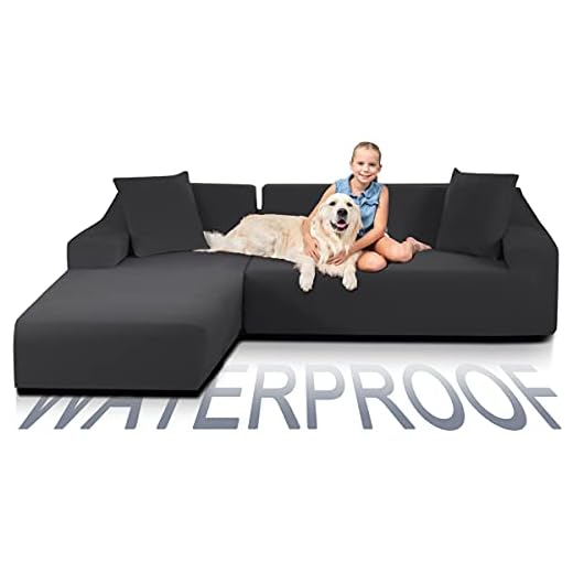 TOPOWN Funda Sofa Chaise Long Impermeable en 30s, Funda Chaise Longue Derecho/Izquierdo 3 plazas + 3 plazas con 2 Fundas de Almohada, Gris Oscuro