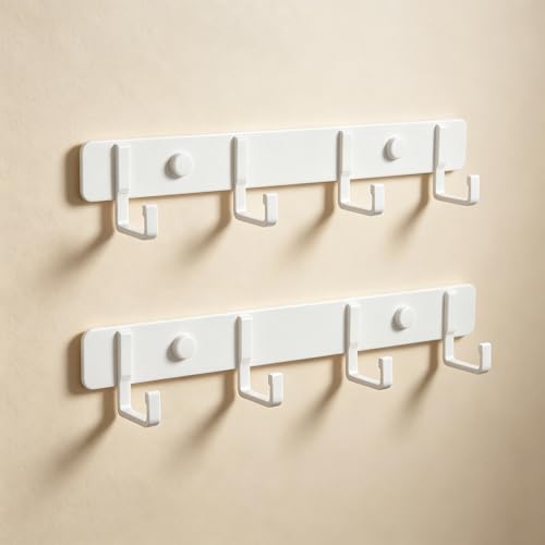 Zyronn Hakenleiste Edelstahl Garderobenhaken mit 4 Haken, selbstklebend & schraubbar Metall Wandhaken Kleiderhaken für Kleidung Handtücher Küche Bad (Weiß)