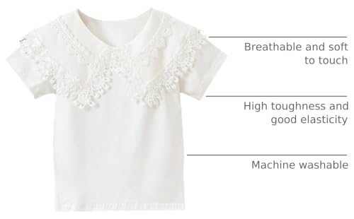 Image of Toddler Girl Lace Embroidery Blouse Short Sleeve Cotton Doll Collar Tops School Uniform Shirt