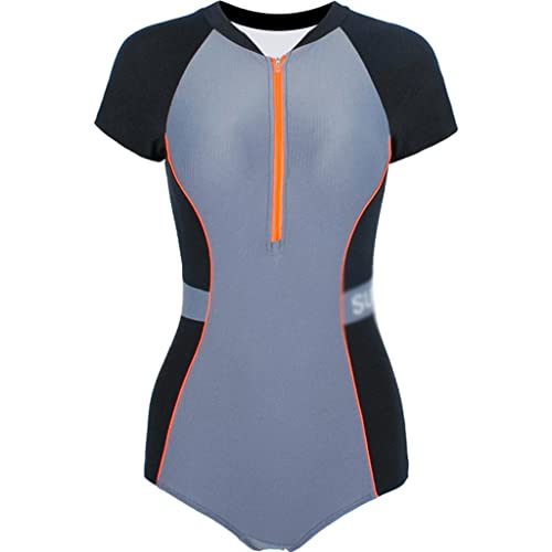 Maillot de bain sportif une pièce femme surf combinaison short manches courtes fermeture éclair
